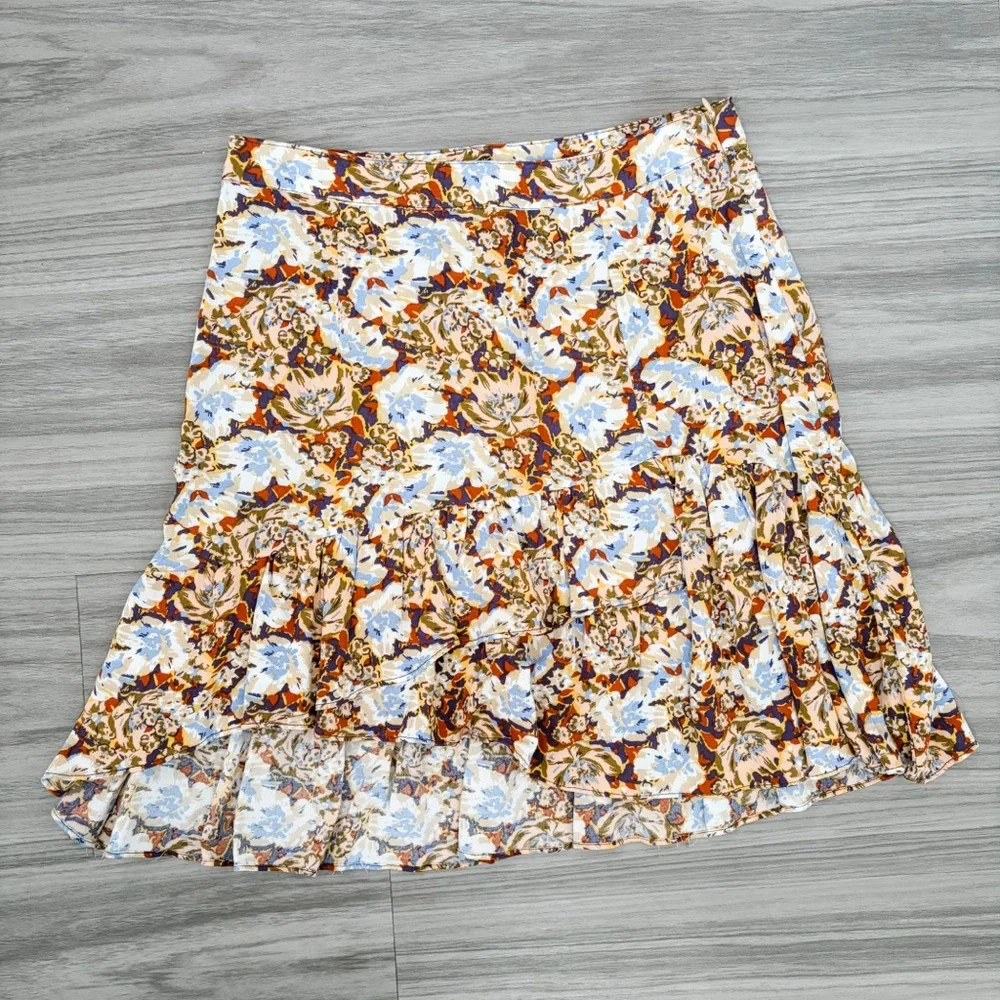 Free People Nadia Yellow Floral Print Ruffled Wrap Mini Skirt